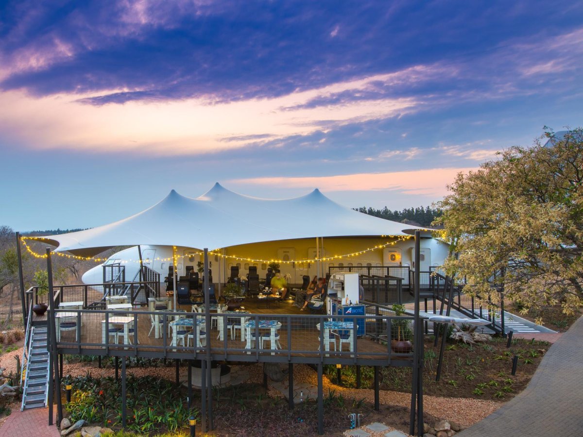 Sky Deck — elevated outdoor dining with Drakensberg mountain views, The Runway Restaurant Hoedspruit